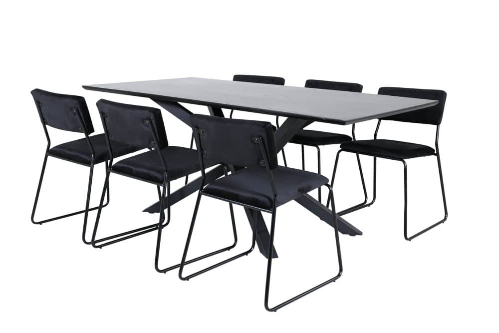 PiazzaBLBL matgrupp matbord svart och 6 Kenth matstola velour svart.