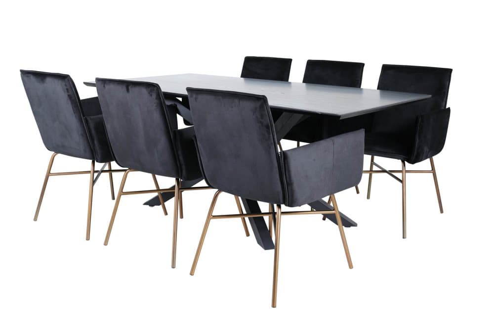 PiazzaBLBL matgrupp matbord svart och 6 Pippi matstola velour svart.