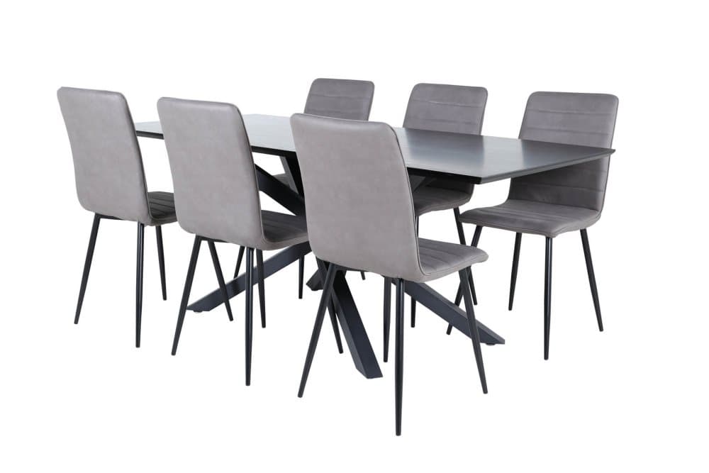 PiazzaBLBL matgrupp matbord svart och 6 Windu Lyx matstola grå.