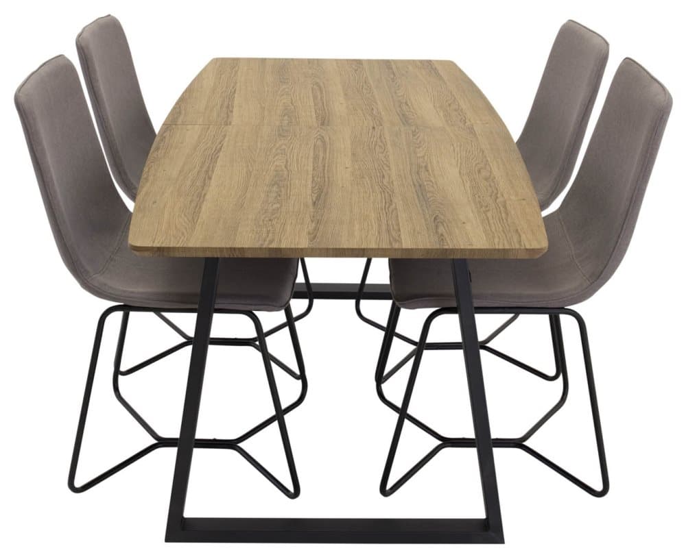 IncaNABL matgrupp matbord utdragbart bord längd cm 160 / 200 el träd dekor och 4 X-chair matstola grå.