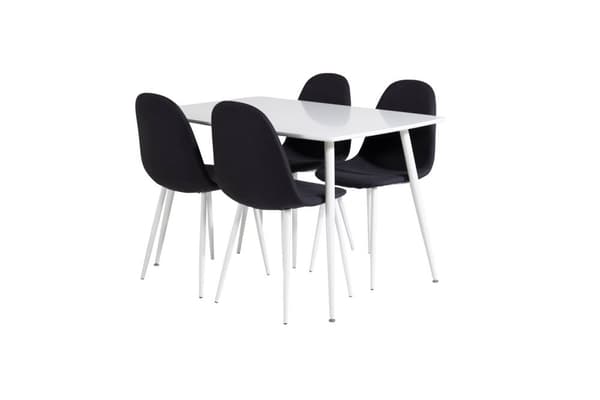 Polar120X80WHWH spisegruppe spisebord hvit og 4 Polar spisestuestoler svart, hvit.