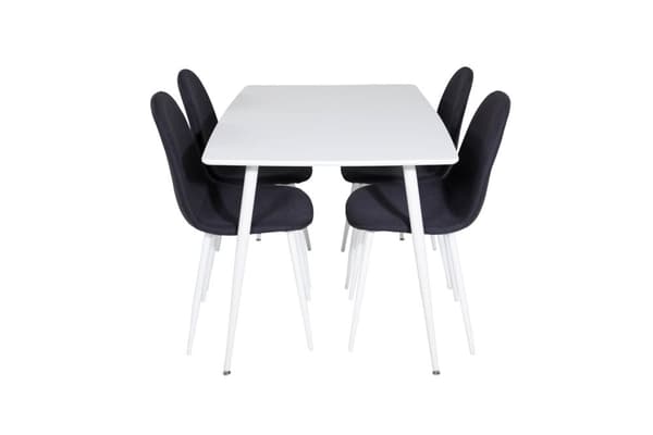 Polar120X80WHWH spisegruppe spisebord hvit og 4 Polar spisestuestoler svart, hvit.