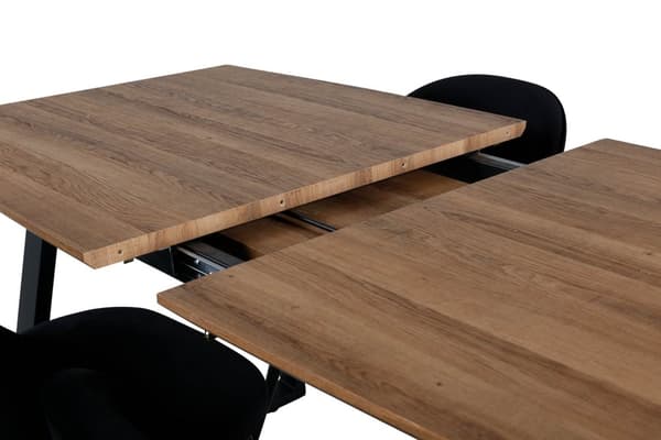 IncaNABL spisegruppe spisebord uttrekksbord lengde cm 160 / 200 el tre dekor og 4 Velvet spisestuestoler velour svart.