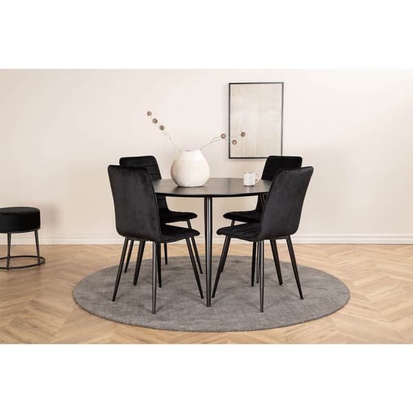 DippØ115BLBL spisegruppe spisebord svart og 4 Windu Lyx spisestuestoler velour svart.