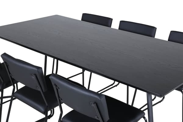 PippiBL spisegruppe spisebord svart og 6 Kenth spisestuestoler PU kunstskinn svart.