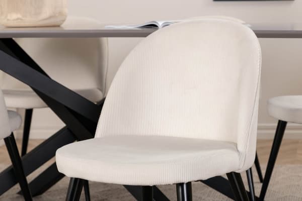PiazzaGRBL spisegruppe spisebord grå og 6 Velvet spisestuestoler fløyel beige, svart.