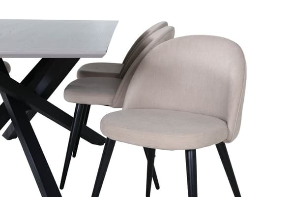 PiazzaGRBL spisegruppe spisebord grå og 6 Velvet Stitches spisestuestoler beige.