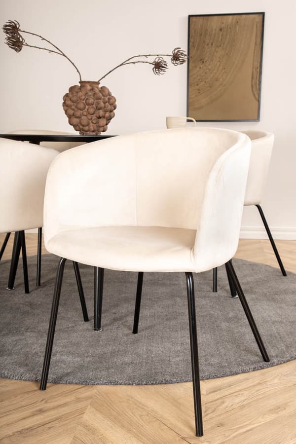 DippØ115BLBL spisegruppe spisebord svart og 4 Berit spisestuestoler velour beige.