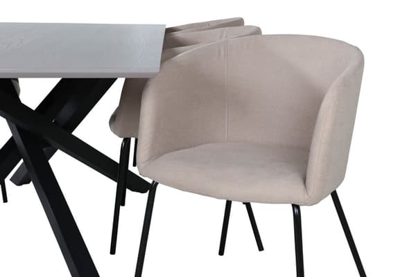 PiazzaGRBL spisegruppe spisebord grå og 6 Berit spisestuestoler beige.