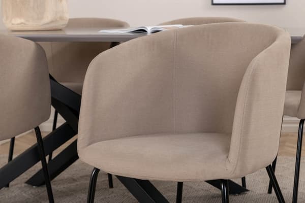 PiazzaGRBL spisegruppe spisebord grå og 6 Berit spisestuestoler beige.