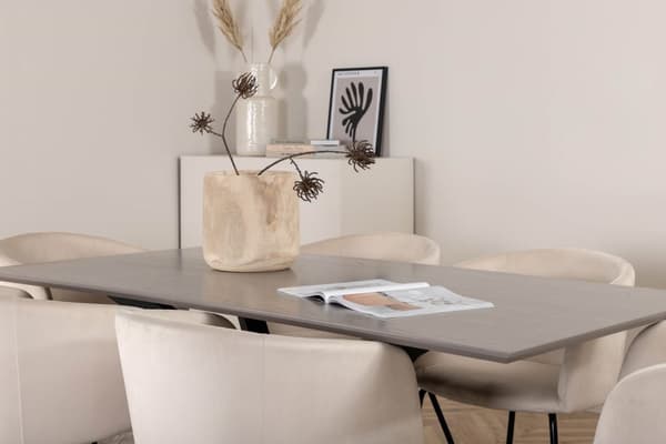 PiazzaGRBL spisebordssæt spisebord grå og 6 Berit stole velour beige.