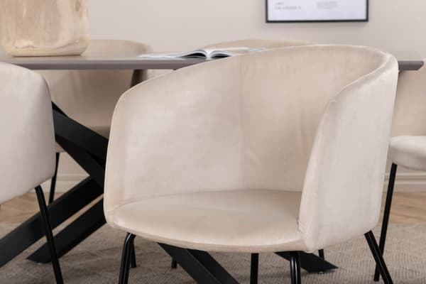 PiazzaGRBL spisebordssæt spisebord grå og 6 Berit stole velour beige.