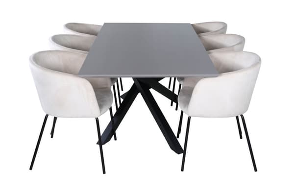 PiazzaGRBL spisebordssæt spisebord grå og 6 Berit stole velour beige.