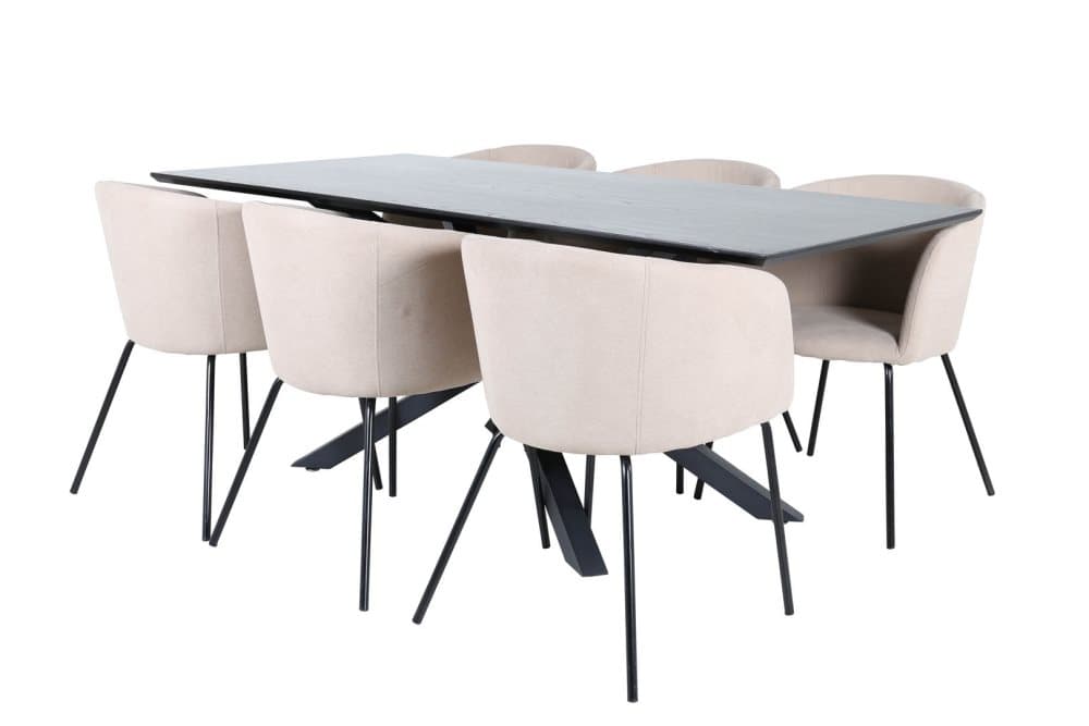 PiazzaBLBL matgrupp matbord svart och 6 Berit matstola beige.