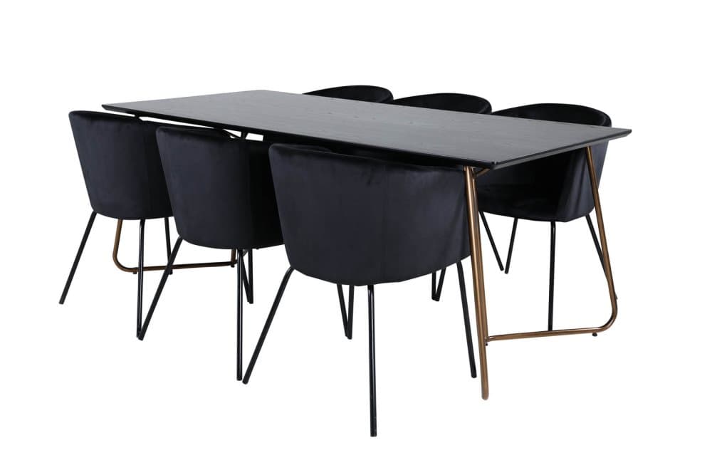 PippiCO matgrupp matbord svart och 6 Berit matstola velour svart.