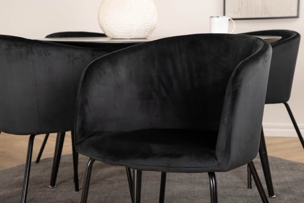 DippØ115BLBL spisebordssæt spisebord sort og 4 Berit stole velour sort.