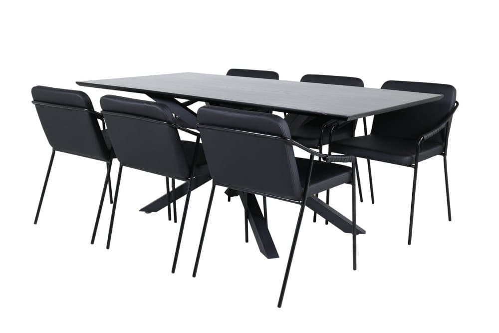 PiazzaBLBL matgrupp matbord svart och 6 Tvist matstola PU konstläder svart.