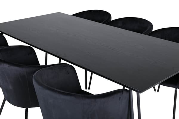 PippiBL spisebordssæt spisebord sort og 6 Berit stole velour sort.