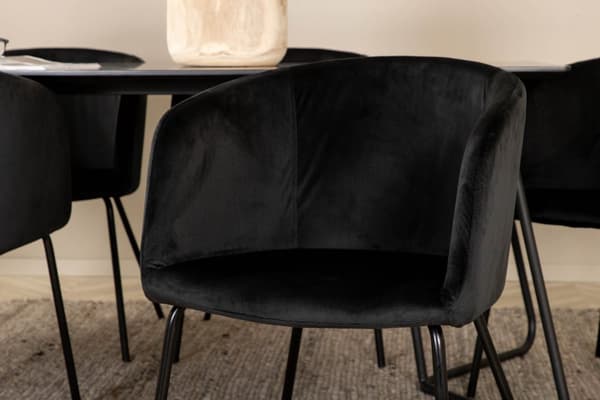 PippiBL spisebordssæt spisebord sort og 6 Berit stole velour sort.