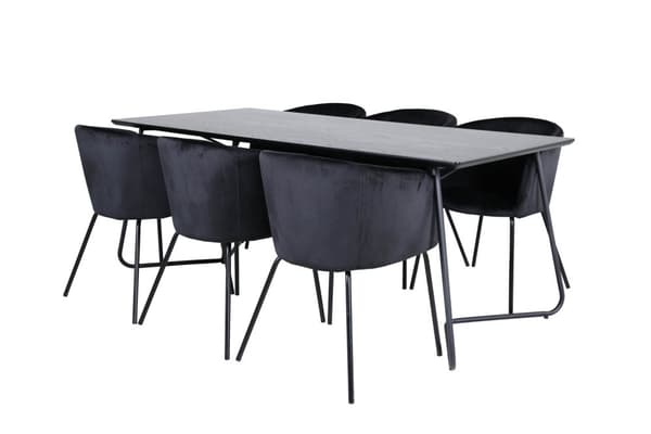 PippiBL spisebordssæt spisebord sort og 6 Berit stole velour sort.