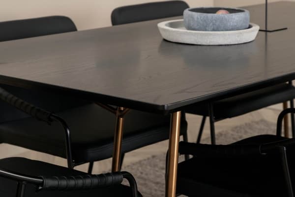 PippiCO spisebordssæt spisebord sort og 6 Tvist stole PU kunstlæder sort.