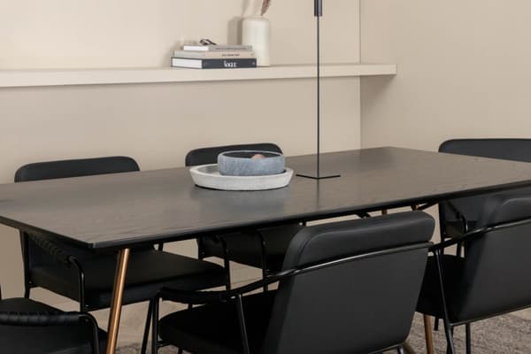 PippiCO spisebordssæt spisebord sort og 6 Tvist stole PU kunstlæder sort.