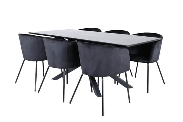 PiazzaBLBL spisebordssæt spisebord sort og 6 Berit stole velour sort.
