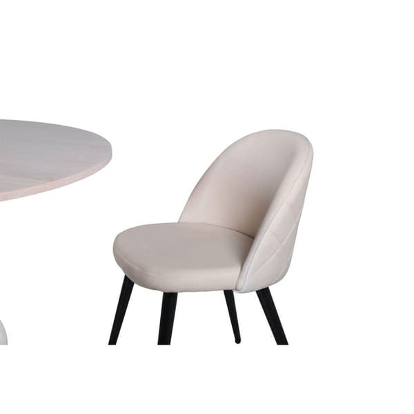 BiancaROWW spisegruppe spisebord eik finer hvit washed og 4 Velvet Stitches spisestuestoler velour beige.