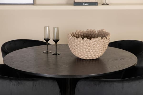 BiancaROBL spisegruppe spisebord svart og 4 Berit spisestuestoler velour svart.