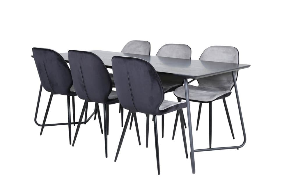 PippiBL matgrupp matbord svart och 6 Emma matstola velour grå,svart.