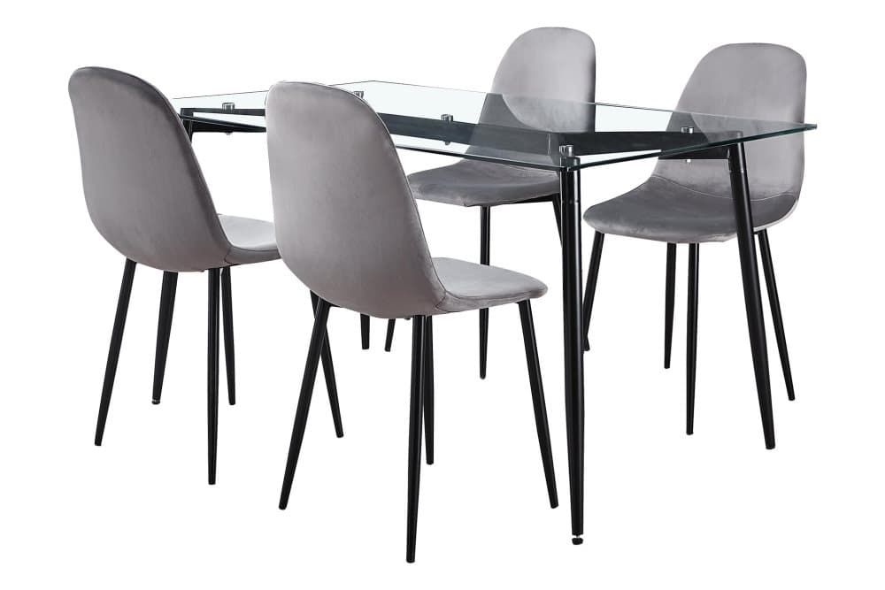 POBLESS Matgrupp 140 cm inkl 4 SARRILLA Stol Svart/Glas/Grå/