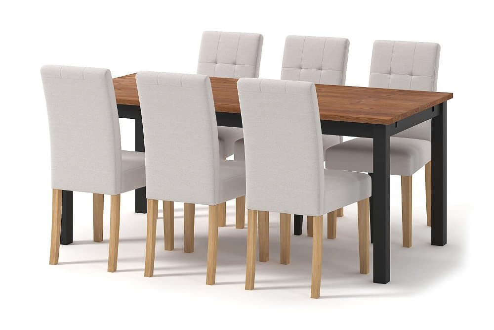 BARROW Förlängningsbart Bord 90cm+6 VIKTOR Stol Brun/Svart/N