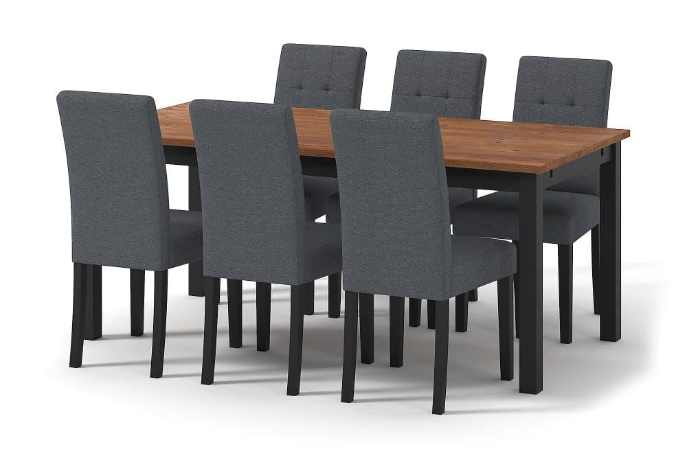 BARROW Förlängningsbart Bord 90+6 VIKTOR Stol Mörkgrå/Svart/