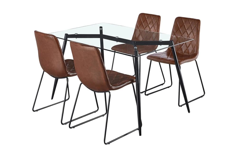 POBLESS Matgrupp 140 cm inkl 4 TUAI Stol Svart/Glas/Mörkbrun