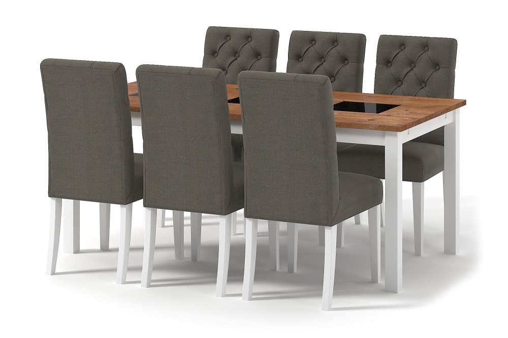 BARROW Förlängningsbart Bord 90 cm + 6 JENNY Stolar Mörkgrå/