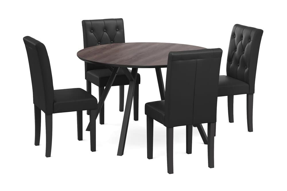 GABAL Bord 120 cm Rund Brun + 4 LOMBEN Stolar Svart
