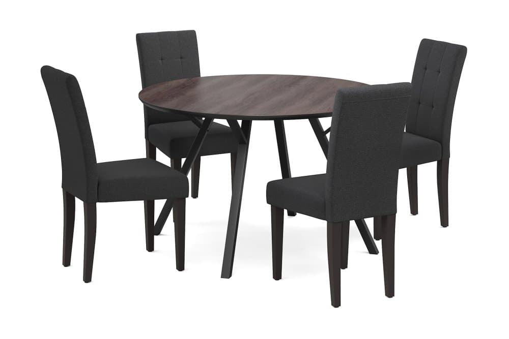 GABAL Bord 120 cm Rund Brun + 4 STILO Stolar Mörkgrå