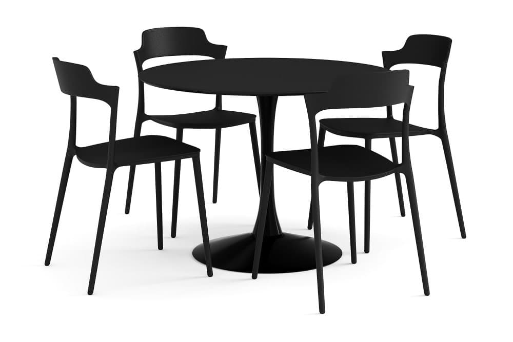 CAITLY Bord 100 cm Rund Brun + 4 TERU Stolar Svart