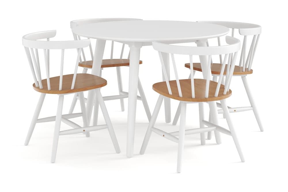 MIOVENI Bord 106 cm Rund Vit + 4 VARISA Stolar Brun