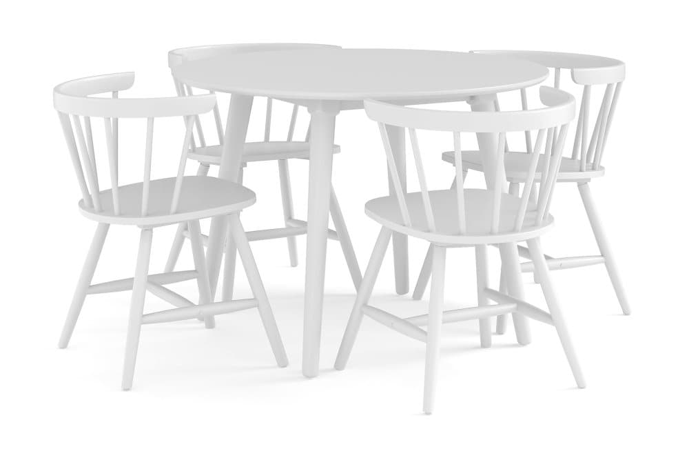 MIOVENI Bord 106 cm Rund + 4 VARISA Stolar Vit