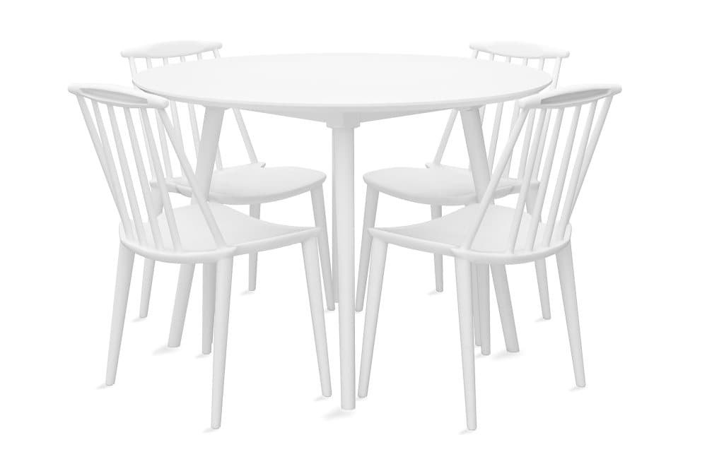 CARCEA Bord 106 cm Rund + 4 REULE Stolar Vit