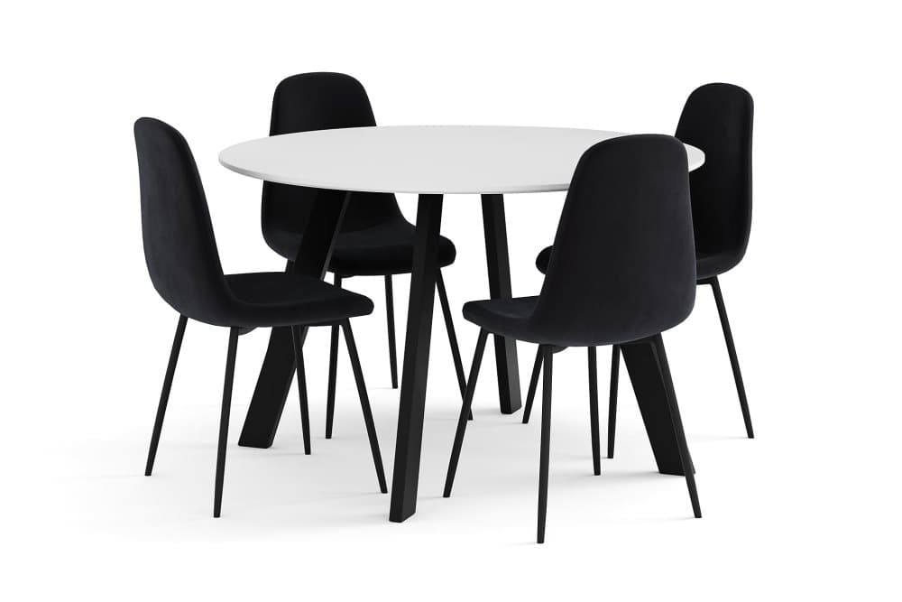 FLY Bord 120 cm Rund Vit + 4 NIBE Stolar Svart