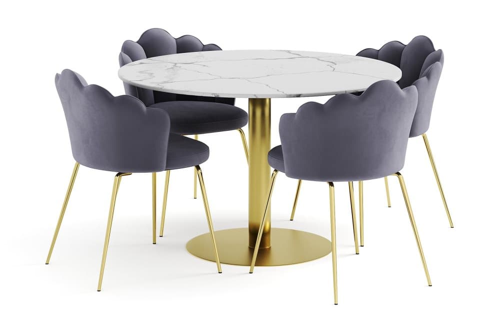 CAPRI Bord 120 cm Rund Vit + 4 BRODDHULT Stolar Grå