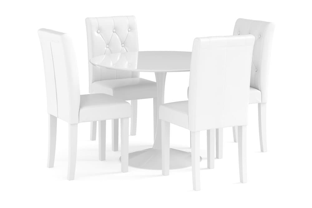 CAITLY Bord 100 cm Rund + 4 BRUNNEVIK Stolar Vit