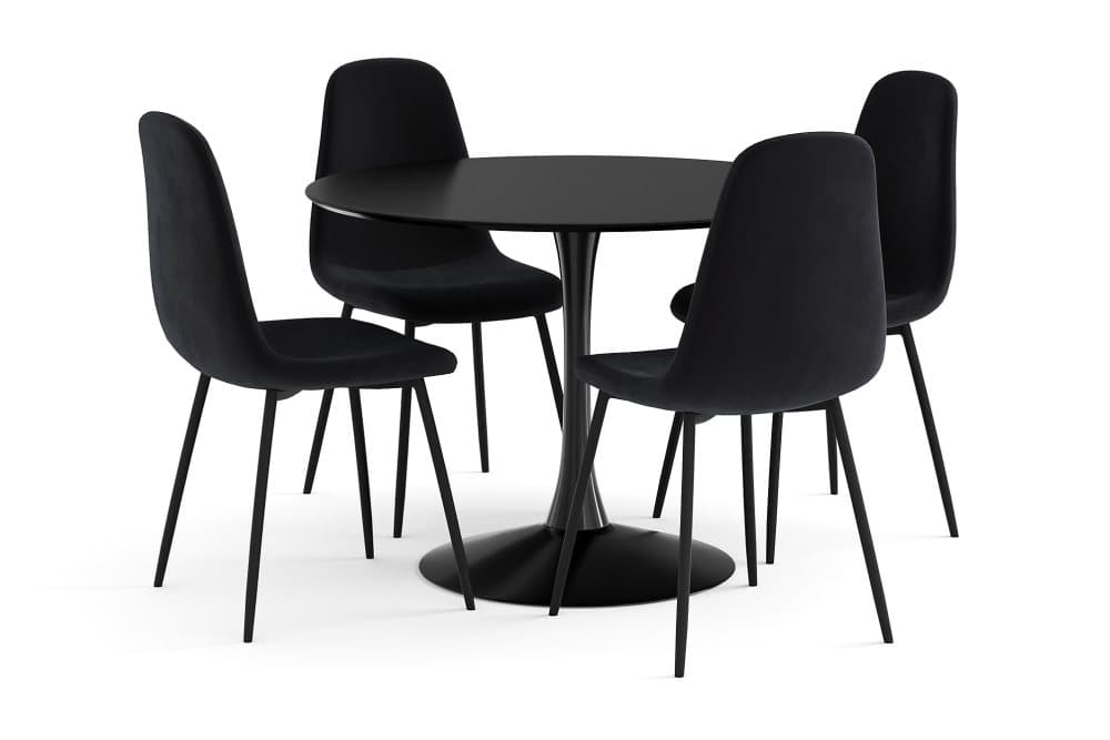 CAITLY Bord 100 cm Rund + 4 NIBE Stolar Svart