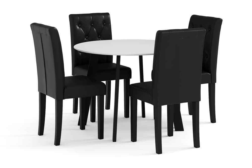 FLY Bord 90 cm Rund Vit + 4 BRUNNEVIK Stolar Svart