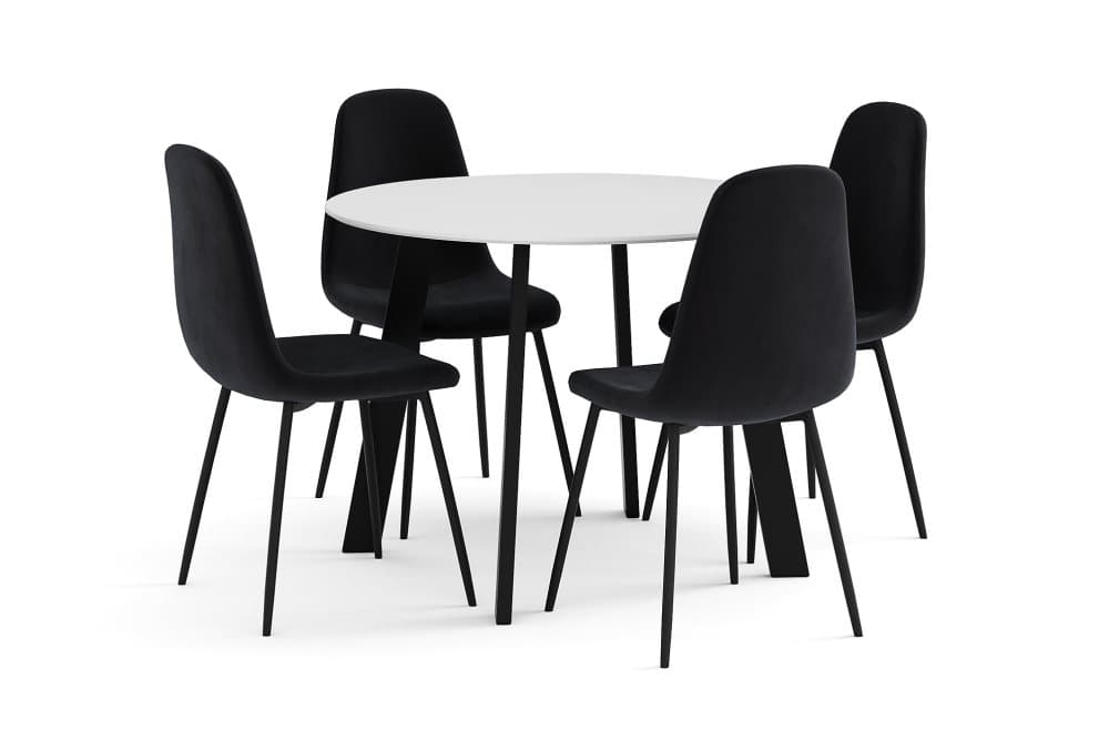 FLY Bord 90 cm Rund Vit + 4 NIBE Stolar Svart