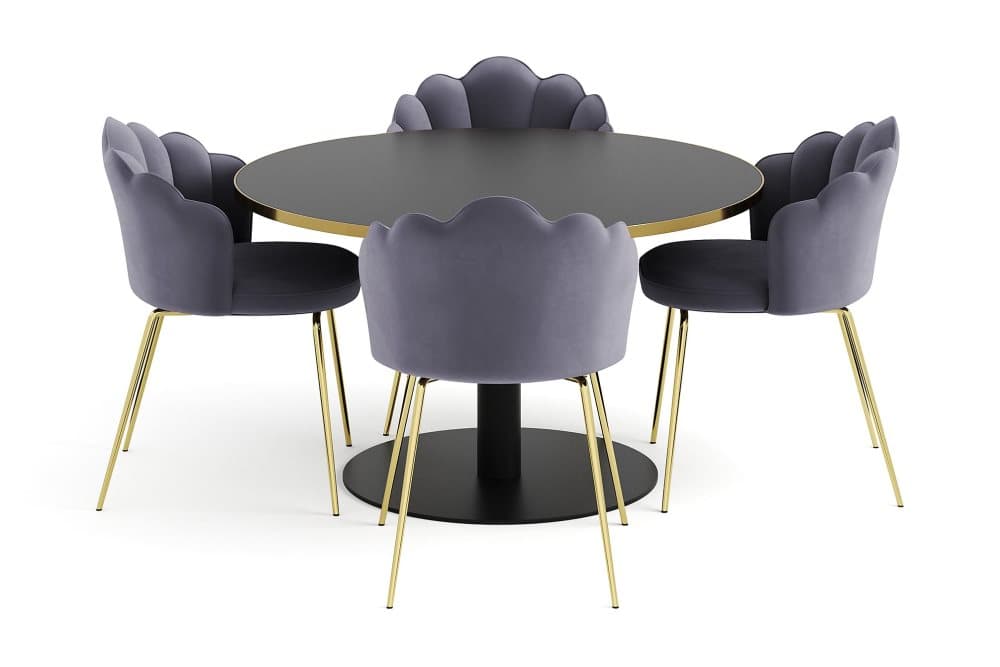 LEVANZO Bord 120 cm Rund Svart + 4 BRODDHULT Stolar Grå