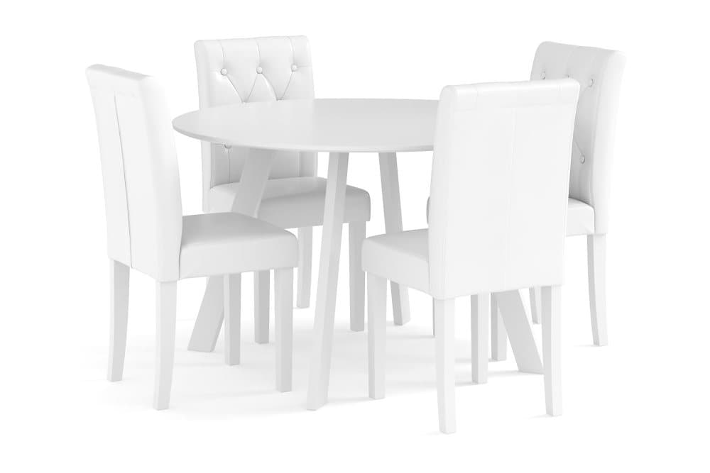 FLY Bord 120 cm Rund + 4 BRUNNEVIK Stolar Vit