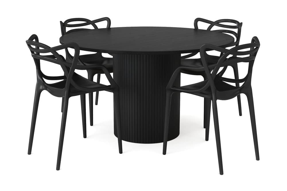 RAMSTA Bord 130 cm Rund + 4 DAYE Stolar Svart/Svart